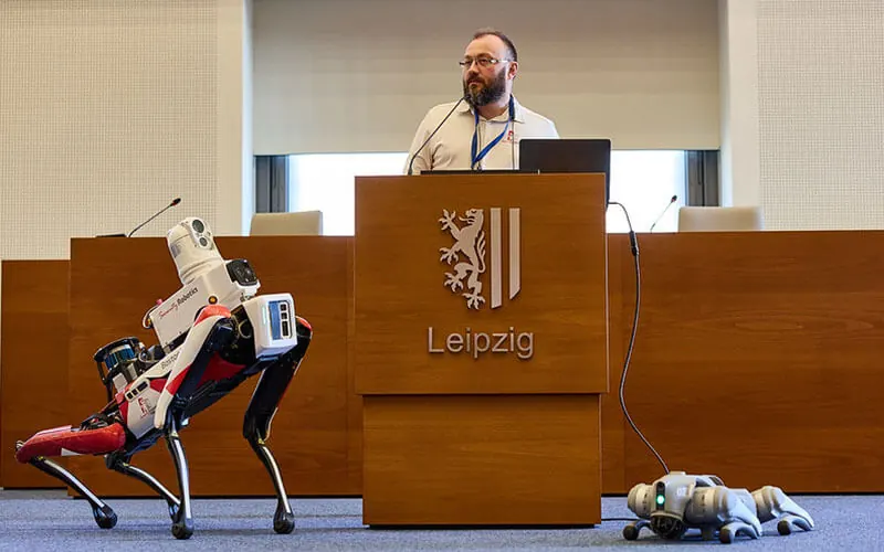 LEGO robot on stage during a programme segment
