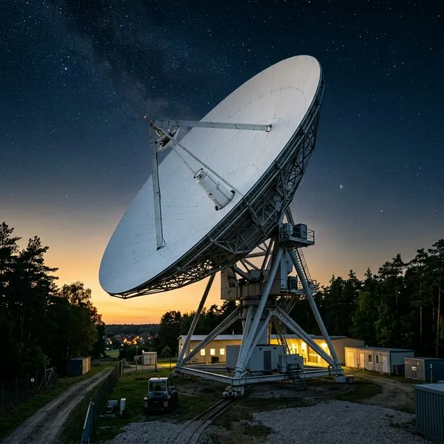Die NG01-Antenne der FUTURA-Radiosternwarte in Neu Golm bei Nacht
